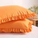 BEDSUM Ruffled Pillow Shams Standard 20x26 Set of 2, Brushed Microfiber Pillowcases with Envelope Closure, Soft Wrinkle-Resistant, Orange