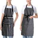 2 Pcs Kitchen Aprons for Men Women, 100% Cotton Adjustable Bib Grill Aprons with 2 Pockets for Kitchen Cooking Garden Apron with pockets (60 * 80cm, Black Stripes)