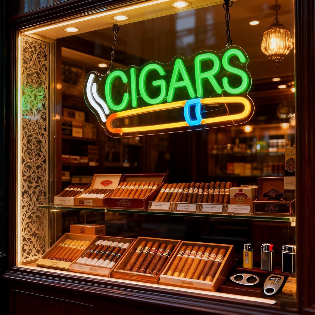 Cigar Neon Sign Handmade LED Art Decor Neon Light, Wall Hanging, USB Powered, Switch Control, for Home Bar, Cigar Lounge, Man Cave, Pub, Cafe, Party or Smoking Shop 