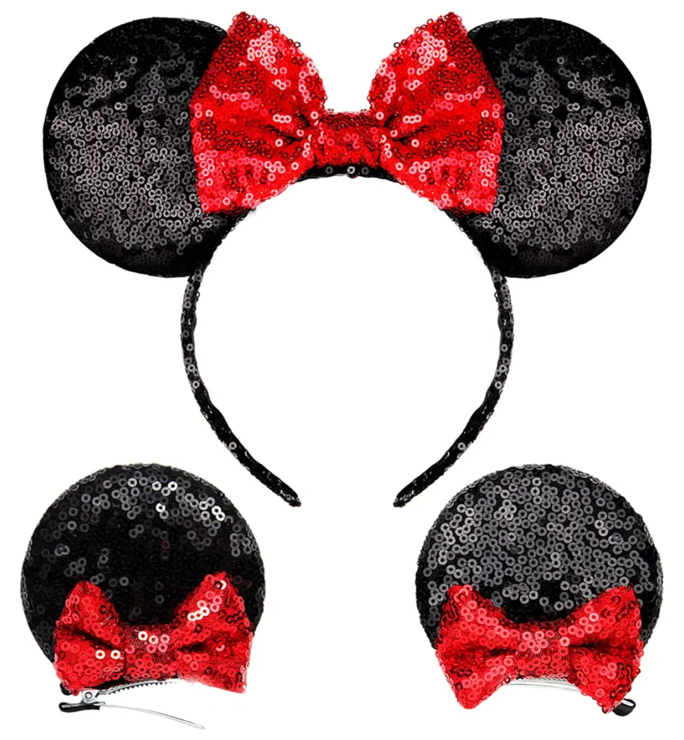 Mouse Ears Bow Headbands Mice Sequin Ears Headbands for Girls Women Adult Kids, Mouse Ears Clip for Glitter Party Princess Decoration Cosplay Birthday Christmas Party
