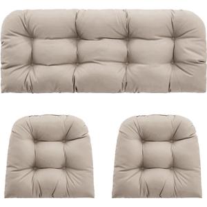 Outdoor Wicker Chair Cushions 3 Pieces for Patio Furniture, 1 Loveseat Cushion 44x22x4 and 2 U-Shaped Cushions 22x22x4, Indoor Outside Use, Fade-Resistant & Waterproof, Taupe