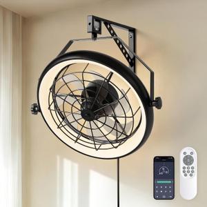 23" Wall Mount Fan with Light,3 CCT, Dimmable,Quiet 6 Speed Wall Mounted Fan with Remote/App Control, Timer, 360 Adjustable Tilt Plug in Wall Fan for Garage,Patio,Tool Room,Home
