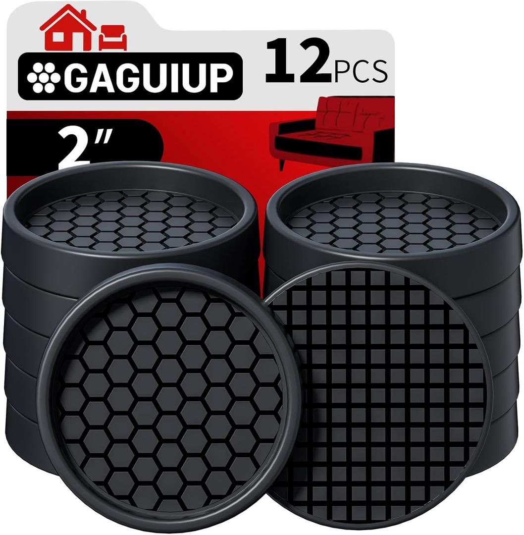 Non Slip Furniture Pads - 2" Anti Skid Caster Cups, 12PCS Round Furniture Coasters for Hardwood Floors, Anti Slide Furniture Cup Bed Couch Floor Protectors,Furniture Stoppers to Prevent Sliding (Black)