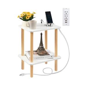 FORAOFUR End Table with Charging Station, End Tables with USB Ports and Outlets, Small Side Table for Living Room, Bedroom & Office, Two-Tier Narrow Side Table, Easy Assembly
