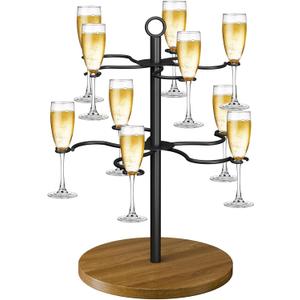 Cocktail Tree Stand, Champagne Tower 2-Tier Wine Glass Holder - Christmas Tree Drink Holder & Drink Tower with Sturdy Metal Frame, Holds 10 Glasses for Party, Wedding, Bar