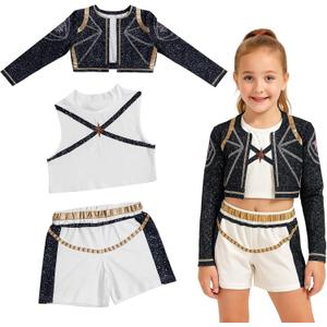 D-emon Costumes Pop Singer Embroidery Costume, Dance Stage Outfit Set for Girls, Halloween Cosplay Costume for Kids (140)