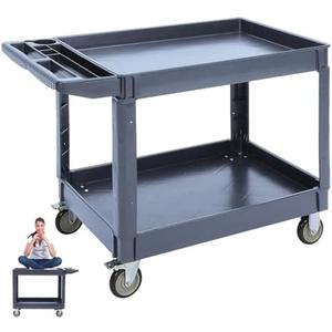 Plastic Service Cart 2 Shelf-550LBS Utility Service Carts with Wheels, Multifunctional Plastic Rolling Work Cart On Wheels,360°Swivel Wheels, Ergonomic Storage Handle
