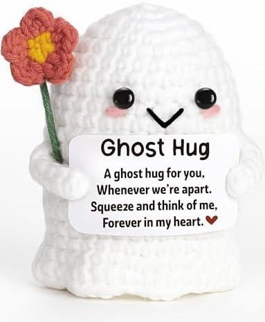 Unique Friendship Birthday Gift for Bestie Her Him – Long Distance Thinking of You Gift for Women Men – Handmade Crochet Ghost Hug Ornament Thoughtful Boo Spooky Relationship Decor for Goodbye