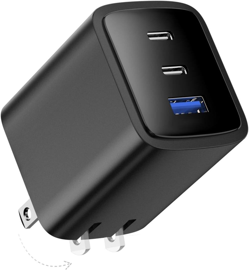 70W USB C Charger Block for MacBook Air MacBook Pro, 3-Port Wall Charger Compact Foldable for iPad Pro Air Mini, iPhone 16 15 14 13 12, 45W PPS Fast Charging for Galaxy S24 S23 S22 S21 Note 20, Pixel