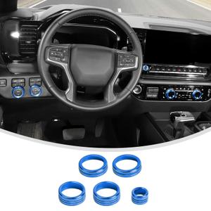 Linskip Dash Control Knob Trim Kit for 2022-2026 Silverado 1500 LT & Up, for 2024-2026 2500HD/3500HD LT & Above, Switch Knob Covers for Chevy Silverado Interior Accessories(Blue)