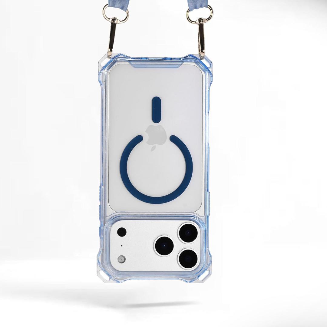 Magnetic for iPhone 17 Pro Max Crossbody Phone Case,Clear,Magnetic Soft Frame PC Back Shockproof Protective Phone Cover with Adjustable Detachable Lanyard,Compatible with MagSafe