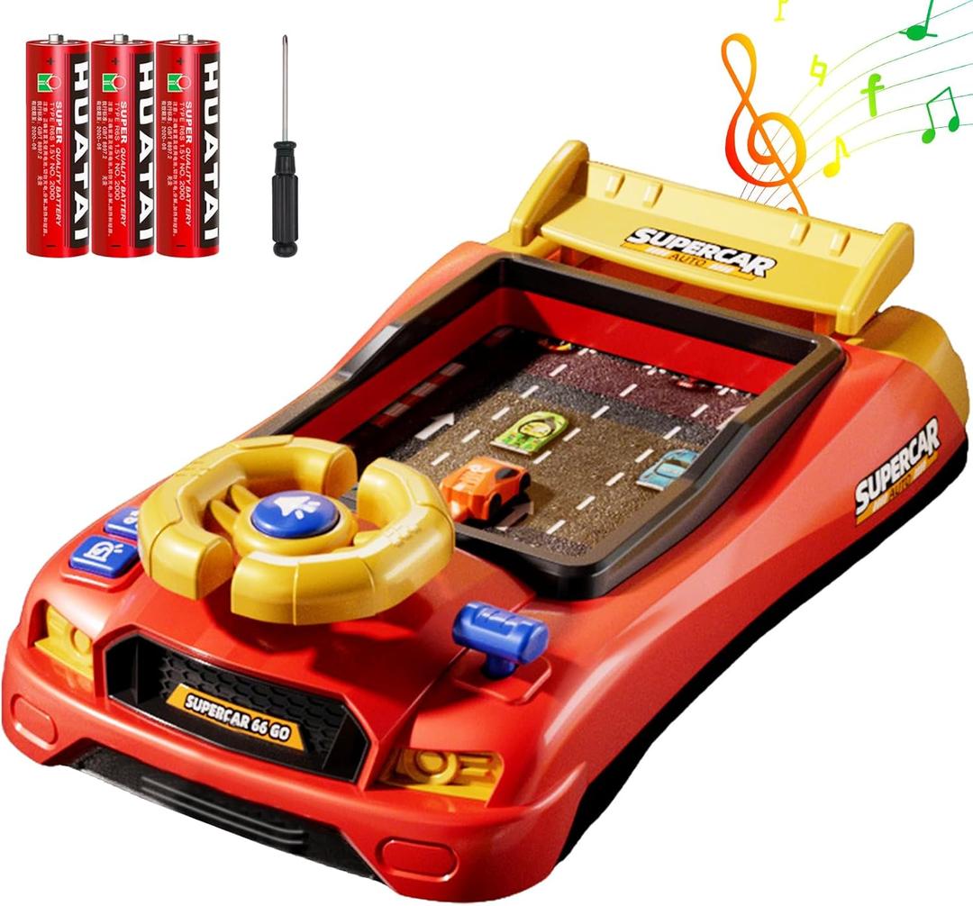 Racing Adventure Car Steering Wheel with 12 Music, Toddler Simulated Driving Racing Car Game with Reality Sound, Musical Steering Wheel Toys for Boys Girls Over 3 Years