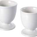 GSHLLO 2 Pcs White Ceramic Egg Serving Cups Egg Stand Holders Hard Boiled Egg Containers Breakfast Egg Bowls Kitchen Gadgets Tools