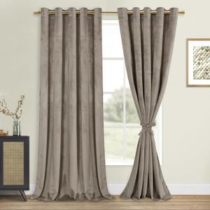 DWCN Velvet Curtains Extra Wide - Taupe Elegant Super Soft Bundleable Room Darkening Window Curtains Grommet Design Neutral Style Window Dressing for Bedroom/Living Room, W60 x L96, 2 Panels (60"W x 96"L (Pack of 2))