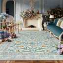 Lahome Light Blue Bedroom Rug 8x10 Under Bed, Boho Washable Rugs for Living Room Nursery, Soft Wool Vintage Low Pile Carpet for Dining Room Girls