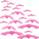 Liliful 50 Pcs 3 Size Halloween Hanging Bats Decorations Creepy Flying Rubber Bats Decor Realistic Figurine for Halloween Indoor Outdoor Party Supplies Prank Toy Haunted Decoration(Pink)