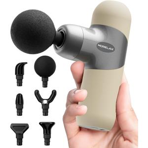 Morelax Mini Massage Gun Deep Tissue, Portable Percussion Muscle Massager for Whole Body Pain Relief, Electric Handheld Sport Massager with 6 Massage Heads 4 Speed, Best Gift (Silver Beige)