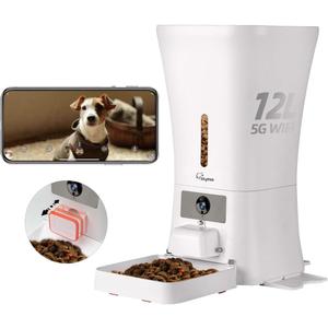 12L Smart Automatic Dog Feeder Large Breed with Camera, 5G WiFi Automatic Cat Feeders Food Dispenser 1080P Full HD Pet Camera Treat Dispenser with Night Vision and 2-Way Audio