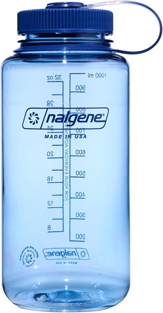Nalgene Sustain Tritan BPA-Free Water Bottle Made with Material Derived From 50% Plastic Waste (using ISCC certified mass balance), 32 OZ, Wide Mouth (Baby Blue)