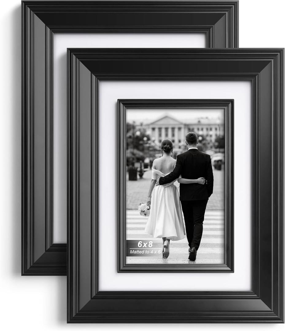 Yaetm 11x14 Black Picture Frame with Decorative Inner Frame & Tempered Glass, Display 8x10 Photos with Mat on Wall - Portrait or Landscape - Ideal for Office & Home Décor (Black, 2 Pack)