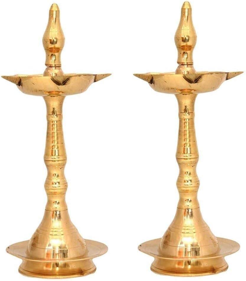 Brass Diya 10 Inch Kerala Samai Traditional Oil Lamp Deepak Lamp Kutthu vilakku Panchmahal Deepam for Pooja Mandir Diwali Indian Puja Wedding Return Gift Items Set of 2