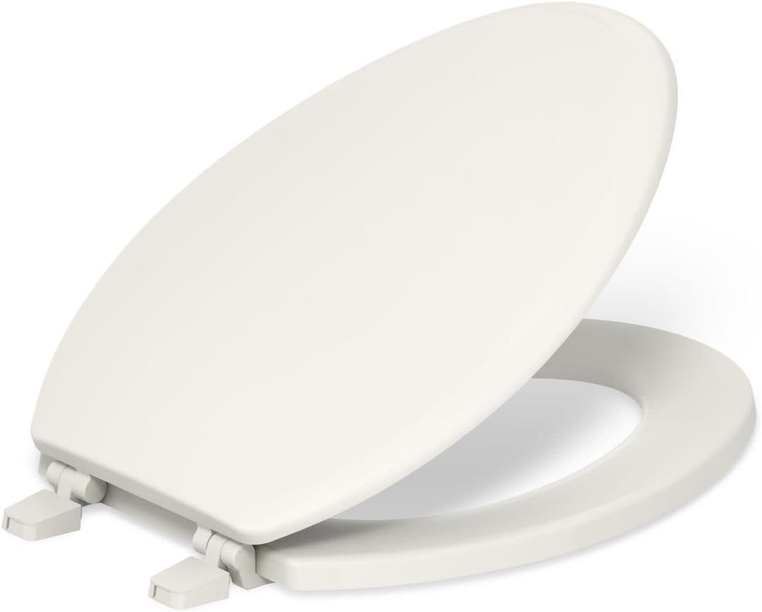 KOHLER 4694-96 Ridgewood Elongated Toilet Seat, Compression-Molded Wood, Color-Matched Plastic Hinges, Biscuit