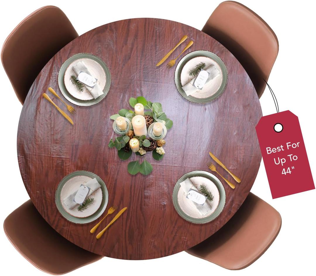 Covers For The Home Deluxe Elastic Edged Flannel Backed Vinyl Fitted Table Cover - Woodgrain (Mahogany) Pattern - Small Round Oblong Oval - Fits Tables up to 40" - 44" Diameter