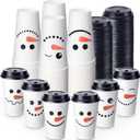 Sliner 120 Pcs Christmas Snowman Disposable Paper Coffee Tea Cups with Lids Winter Wonderland Xmas Cocoa Cups for Juice Hot Cold Beverage Drinks Seasonal Holiday Party Supplies(16 oz)