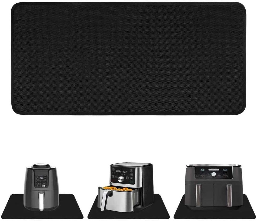 Heat Resistant Mat for Air Fryer, 15 x 35in Heat Resistant Mat for Countertop, Fireproof Silicone Countertop Protector Appliance Slider Hot pod for Air Fryer, Coffee Maker, Toaster, Oven (Black)