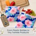 Tiny Twinkle Reusable Snack Bags for Kids 3 Pack Snack Pouches & Sandwich Bag for Toddlers Machine Washable, Mess-Proof for Lunch & Travel (Sage Checkers)