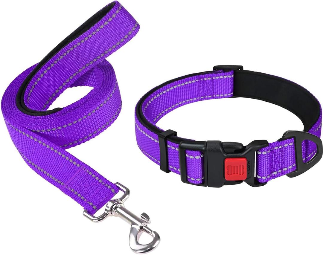 Taglory 18"-28" Dog Collar and 6 FT Dog Leash Set, Highly Reflective Threads Dog Leash, Adjustable Reflective Dog Collar with Safety Locking Buckle for Extra Large Dogs
