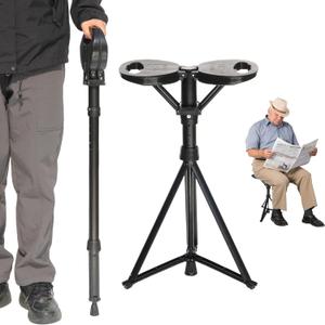 ALEVMOOM Upgraded Walking Cane with Seat Folding Lightweight, Capacity 550lbs Cane Chair for Adults, Portable Seats for Seniors, Easy Carry Stick for Hiking Traveling Camping (Black)