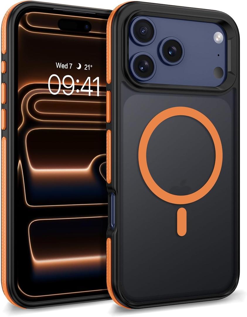 DUEDUE for iPhone 17 Pro Case Magnetic[Compatible with Magsafe], Translucent Matte Back Full Body Protective Cover Anti-Scratch Shockproof Phone Case for iPhone 17 Pro 6.3", Orange