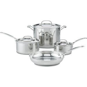 Cuisinart 7-Piece Stainless Steel Pots and Pans Set, Cookware Set Compatible with Induction, Electric, Gas Cooktops, Aluminum Core for Quick Even Heat, Cool Grip Handles, Dishwasher Safe, Oven Safe