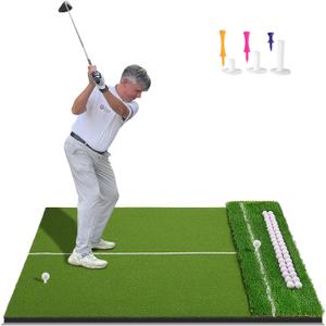 Dual-Turf 5x4ft Golf Hitting Mat, Built-in Ball Tray, Alignment Aid, Golf Mat Practice Outdoor & Indoor, Driving Chipping Putting in Backyard Garage Basement, Gift for Men Dad Golfer, 5'X4' 45mm PRO Turf