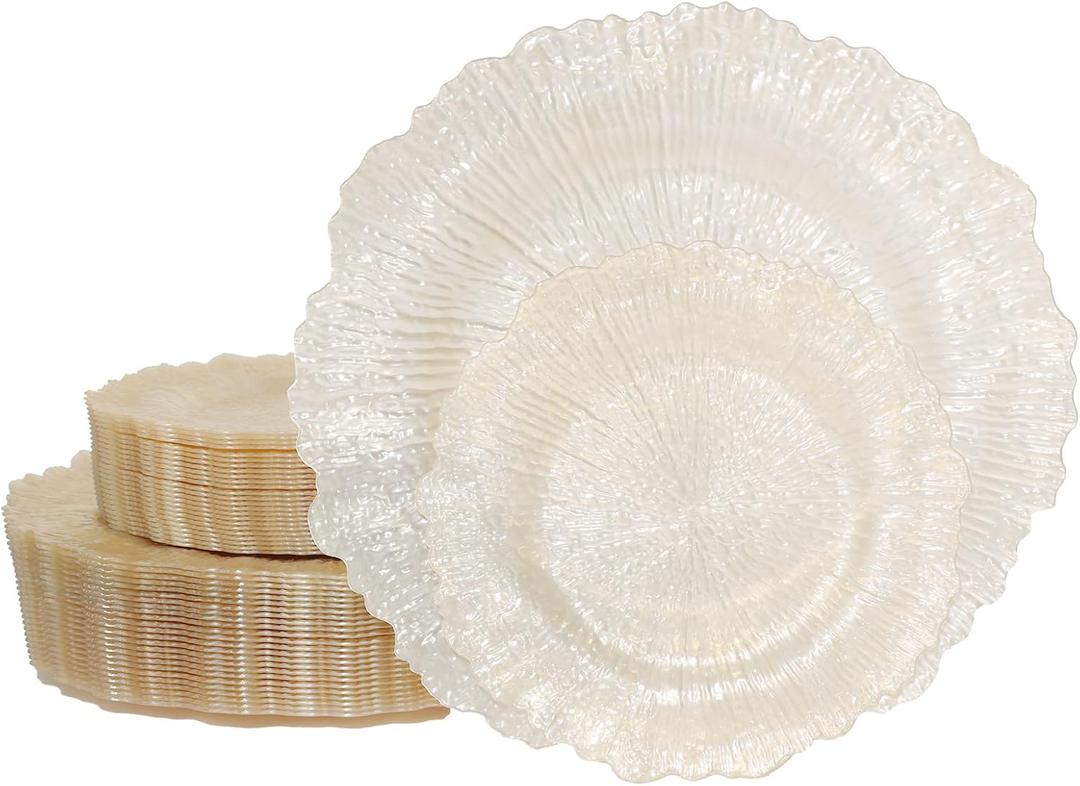 U-QE 60PCS Clear Coffee Plastic Plates - Clear Brown Plastic Plates Disposable Heavy Duty - Disposable Plates for Party Including 30PCS 10'' Dinner & 30PCS 7'' Dessert