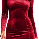 cailami Women's Sexy Bodycon Long Sleeve Velvet Elegant Mini Homecoming Party Dresses (Red, M)