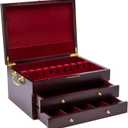GENRICE Wooden Silverware Chest without Silverware Three-layer, Silverware Box Storage for Silver, Silverware Case with Handle and Felt Lined, Flatware Chest for 12 or 16 or more sets of Utensils
