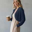 YSYOKOW Women's Shrug Cardigan for Dresses Lightweight Open Front Cropped Bolero Sweater Long Sleeve Knit (Blue, L)