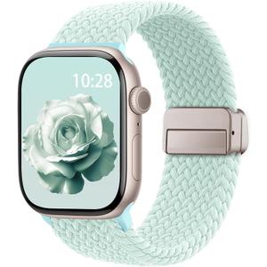 Braided Stretchy Band Compatible with Apple Watch Bands 38mm 40mm 41mm 42mm 44mm 45mm 46mm 49mm Women Men, Soft Nylon Solo Loop Magnetic Sport Strap for iWatch Series 11 10 9 8 7 6 5 4 3 2 1 SE Ultra