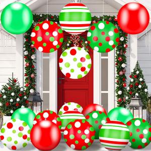 Jetec 18 Pcs 16 Inch Giant Inflatable Christmas Ball PVC Hanging Decorated Christmas Inflatables Indoor Outdoor Xmas Ornaments for Tree Yard Lawn Porch Holiday Festive Decorations (Polka Style)