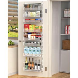 Over the Door Pantry Organizer, 8-Tier Over the Door Organizer with Adjustable Basket, Pantry Door Organization for Pantry Kitchen Storage Room Spice Rack, White