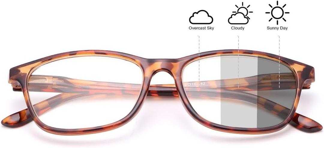 YIMI Photochromic Nearsighted Distance Glasses Spring Hinge Anit UV For Men Women Negative Power Retro Myopia Glasses (Tortoiseshell)