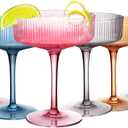 Montex Ribbed Coupe Glasses 10 oz,Multi Color Coupe Glasses, Cocktail Glass 6Pcs, Vintage Martini Glasses, Ideal for Cocktail, Champagne