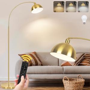 Upgraded Arc Floor Lamps for Living Room - Stepless Dimmable Gold Tall Lamp with Remote Control & Color Temperature 9W LED Bulb, Over Couch Arched Reading Standing Lamp for Bedroom Brass