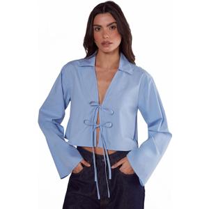Nasty Gal Womens Cotton Tie Front Collared Wide Cuff Shirt