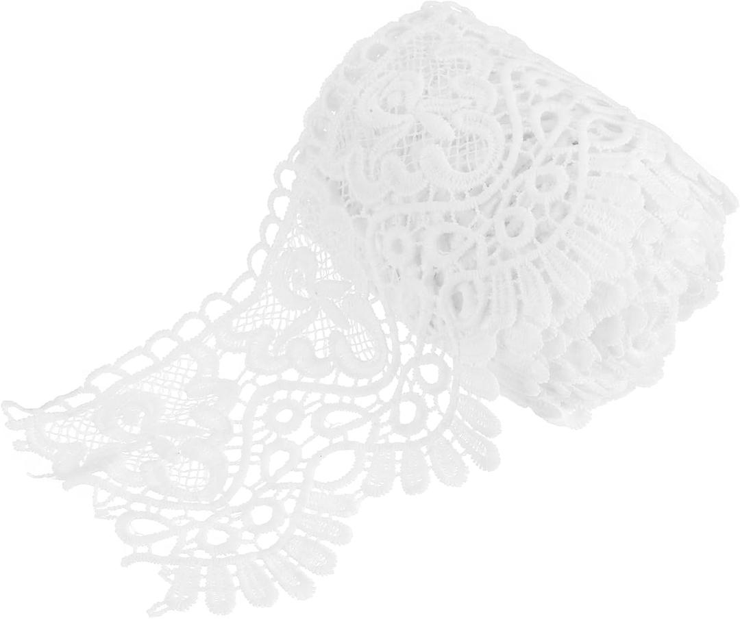 MECCANIXITY 4 Inch Wide 5 Yard Lace Ribbon Floral Pattern White Lace Trim Ribbon Milk Silk Lace Trim for Sewing Making, DIY Crafts,Gift Wrapping, Wedding Decor
