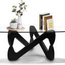 Triangle Glass Coffee Table Mid Century Modern Coffee Table Low Living Room Tables with Black Wood Base Clear Coffee Table for Living Room(Black-Transparent, 32.3)