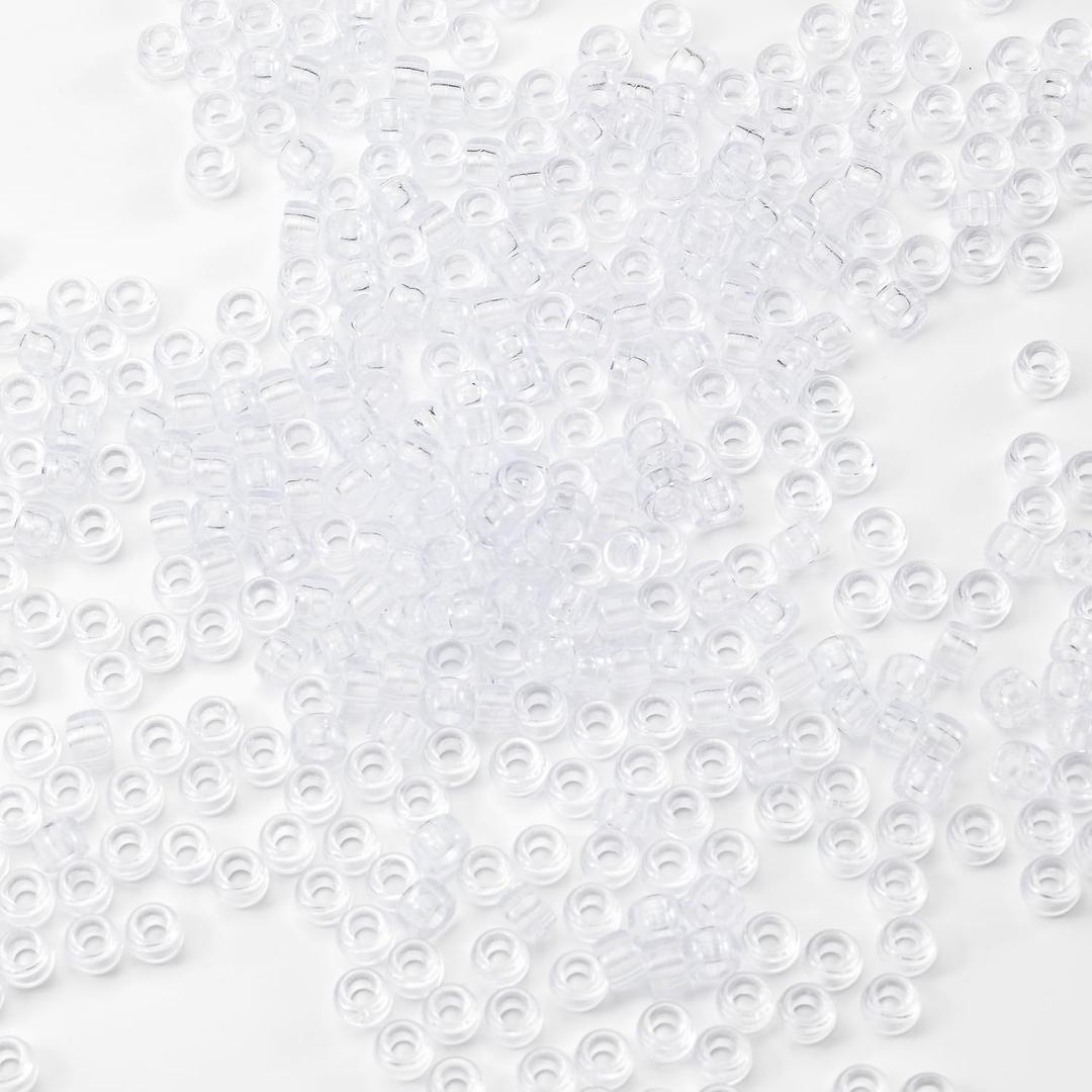 Gxueshan 1000 Pcs Acrylic Translucent White Clear Pony Beads 6x9mm Bulk for DIY Friendship Bracelet Necklace Jewelry Making Earring Hair Braiding Braids Kandi Beads