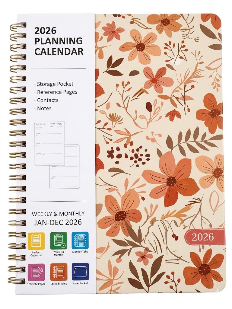 2026 Planner, Weekly and Monthly Calendar Academic Planner, Jan 2026 - Dec 2026, Planning Agenda Book for Desk Accessories and School Supplies - A5 (6.3'' x 8.5'') Pack of 5